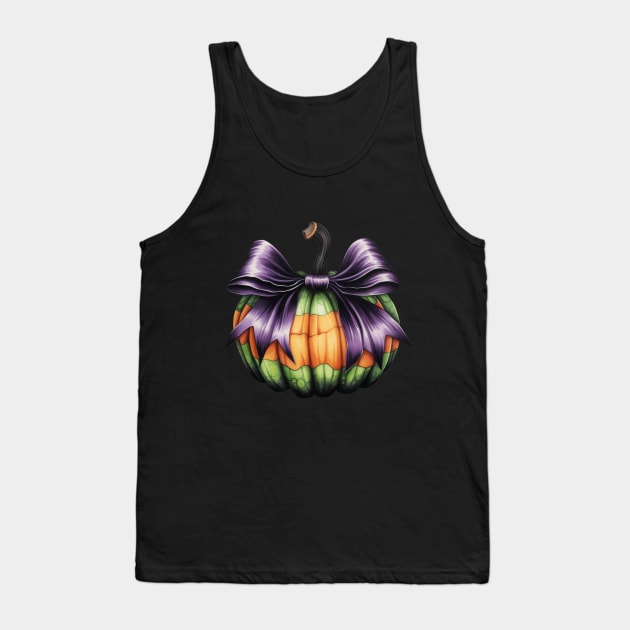 Fall Pumpkin green and purple with Big Bow Tank Top by LaartStudio